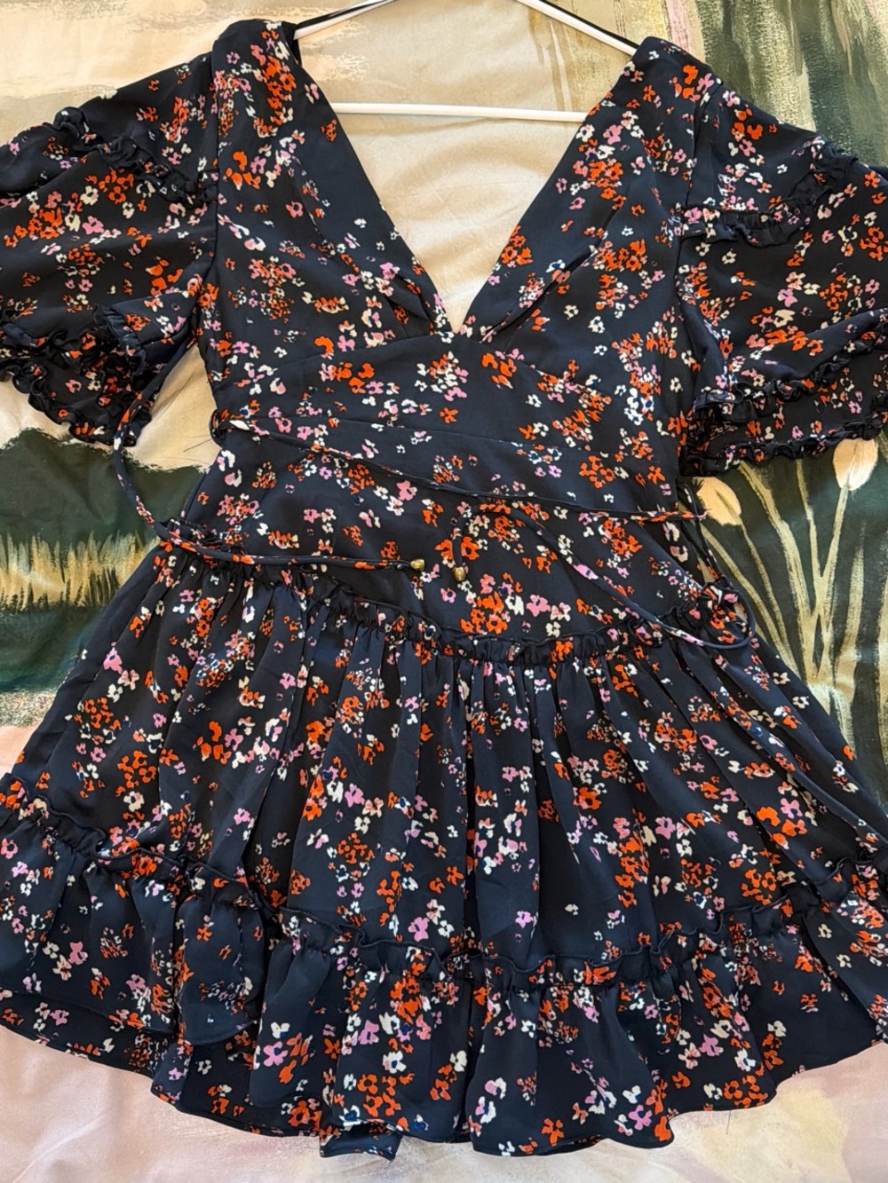 Vici Black Floral V-Neck Ruffle Mini Dress